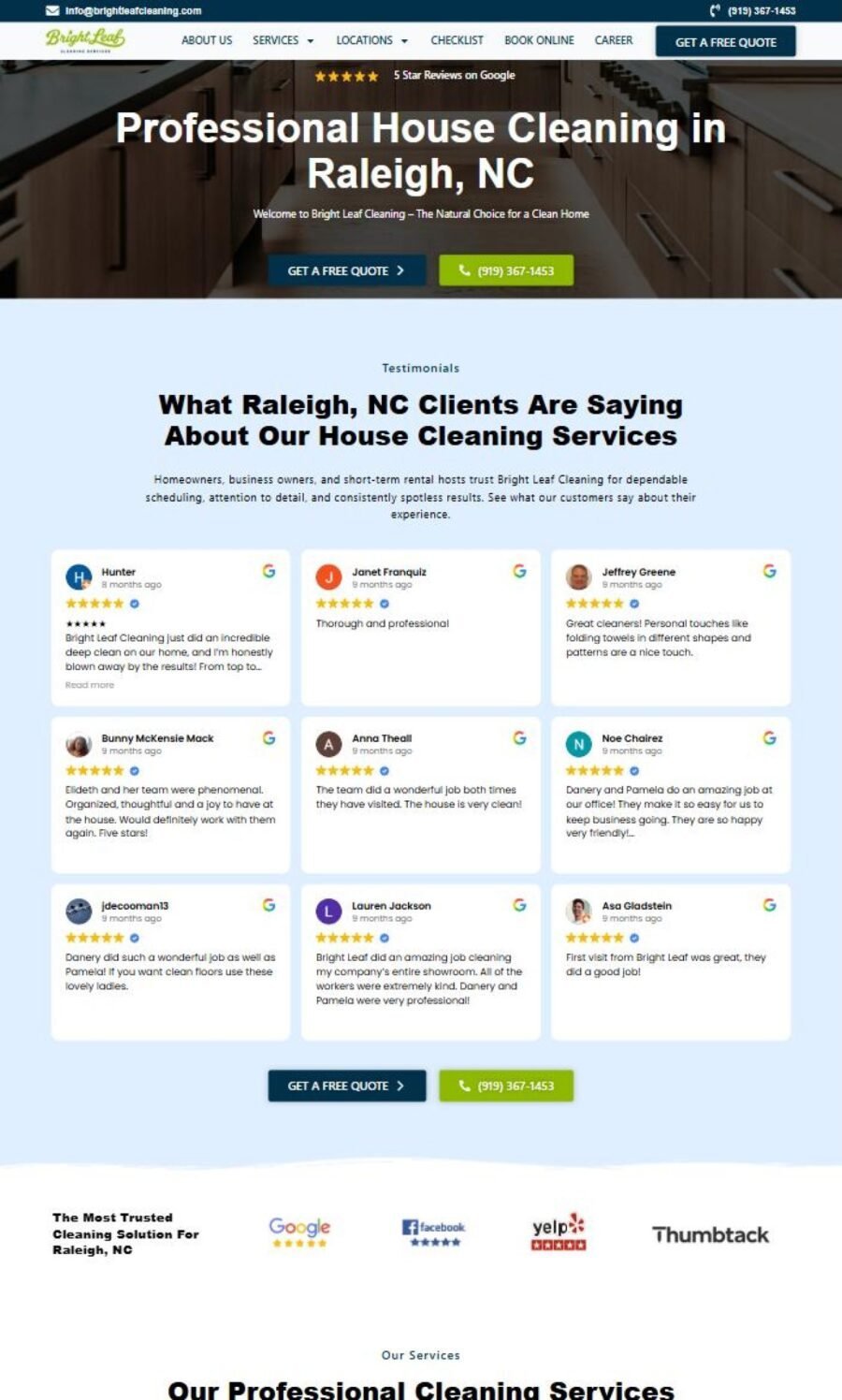 Bright Leaf Cleaning website designed and built by Awais Bukhari / Tech Arizon