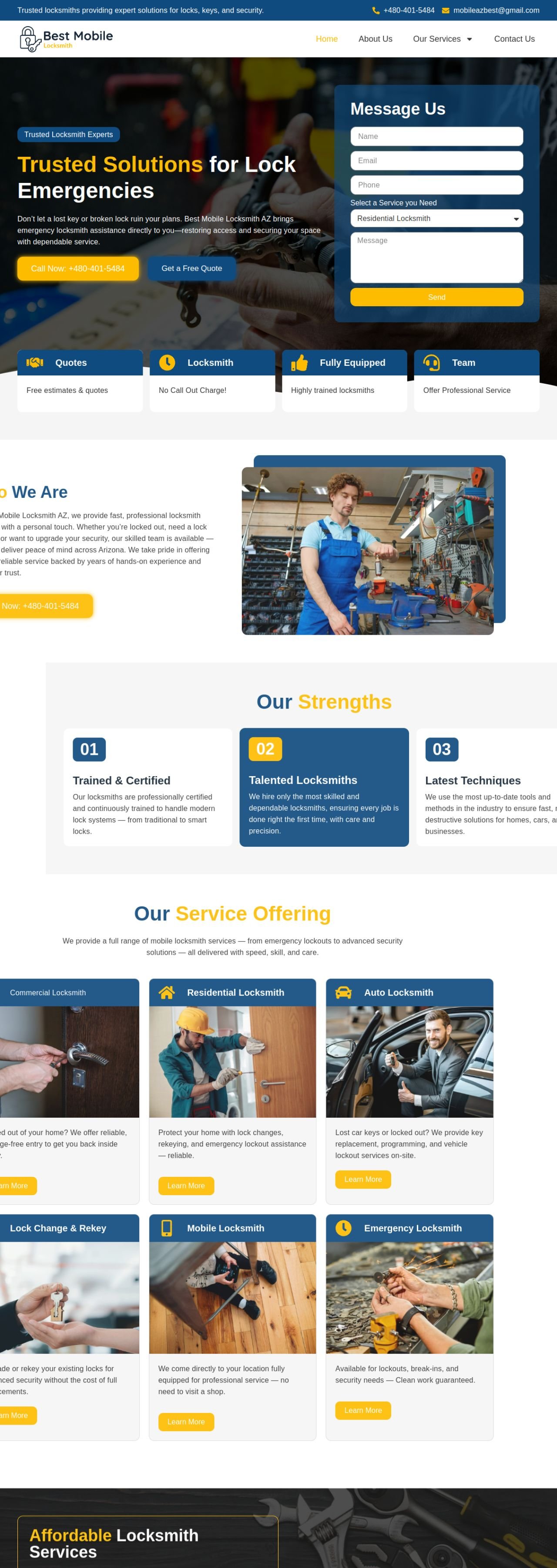 Best Mobile Locksmith AZ website designed and built by Awais Bukhari / Tech Arizon