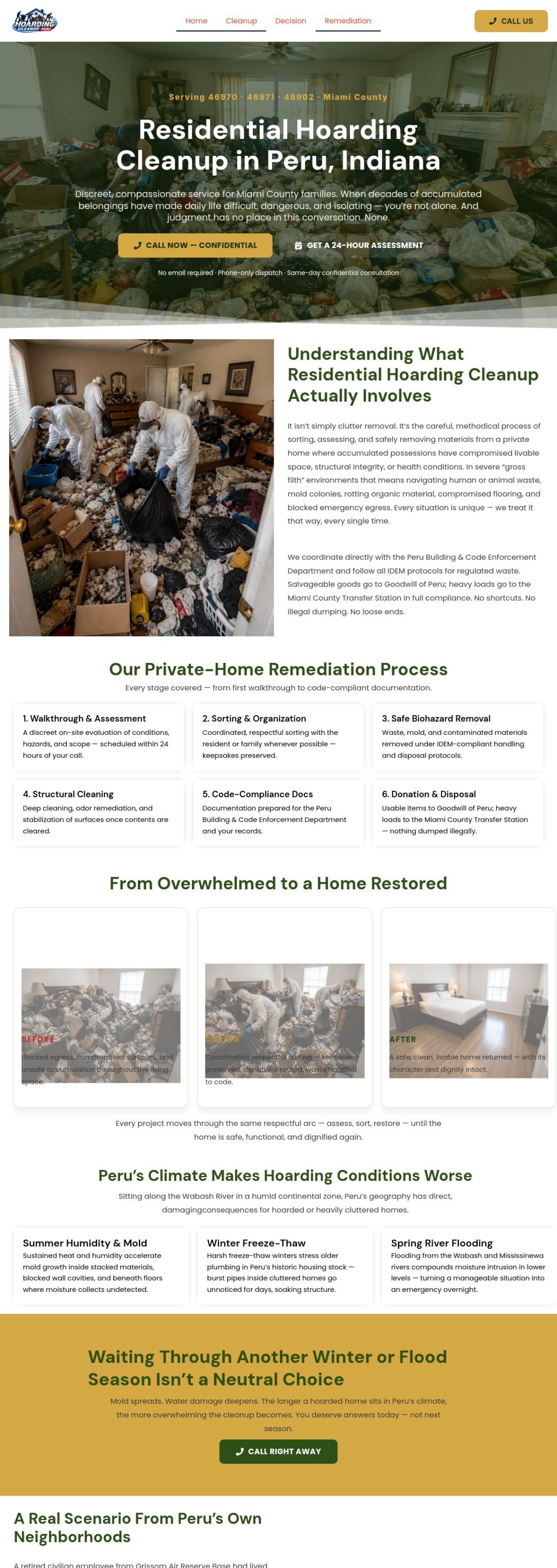 Hoarding Cleanup Peru website designed and built by Awais Bukhari / Tech Arizon
