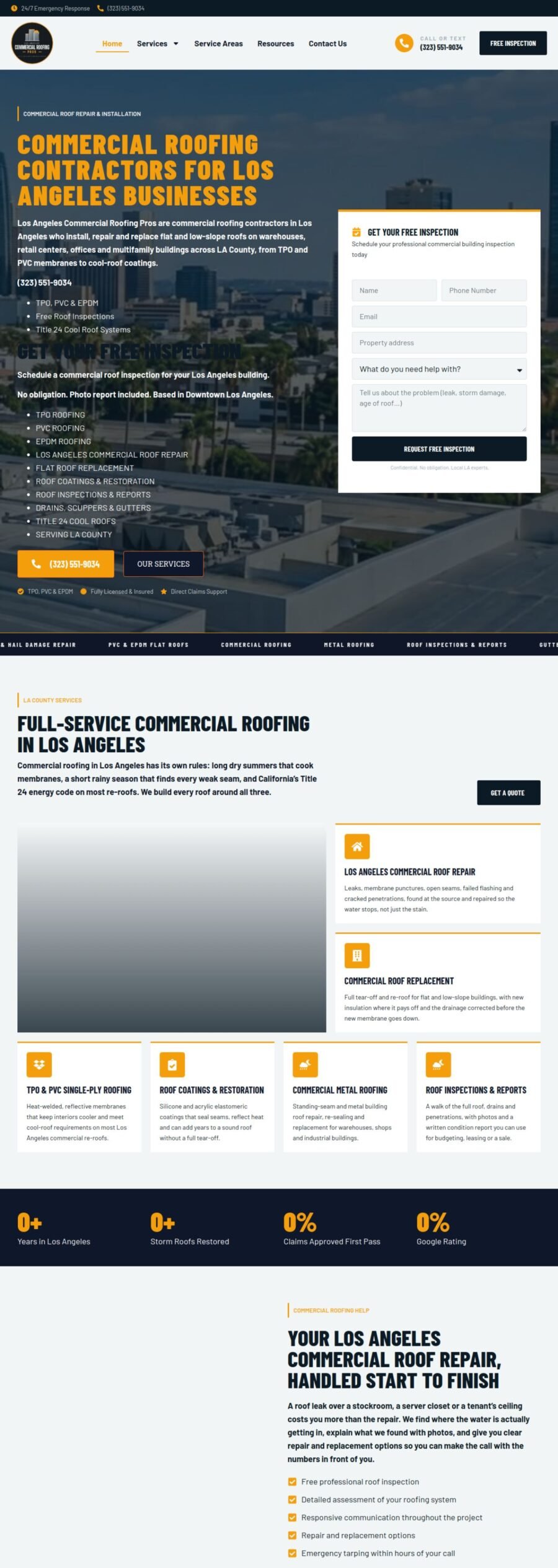 LA Commercial Roofing Pros website designed and built by Awais Bukhari / Tech Arizon