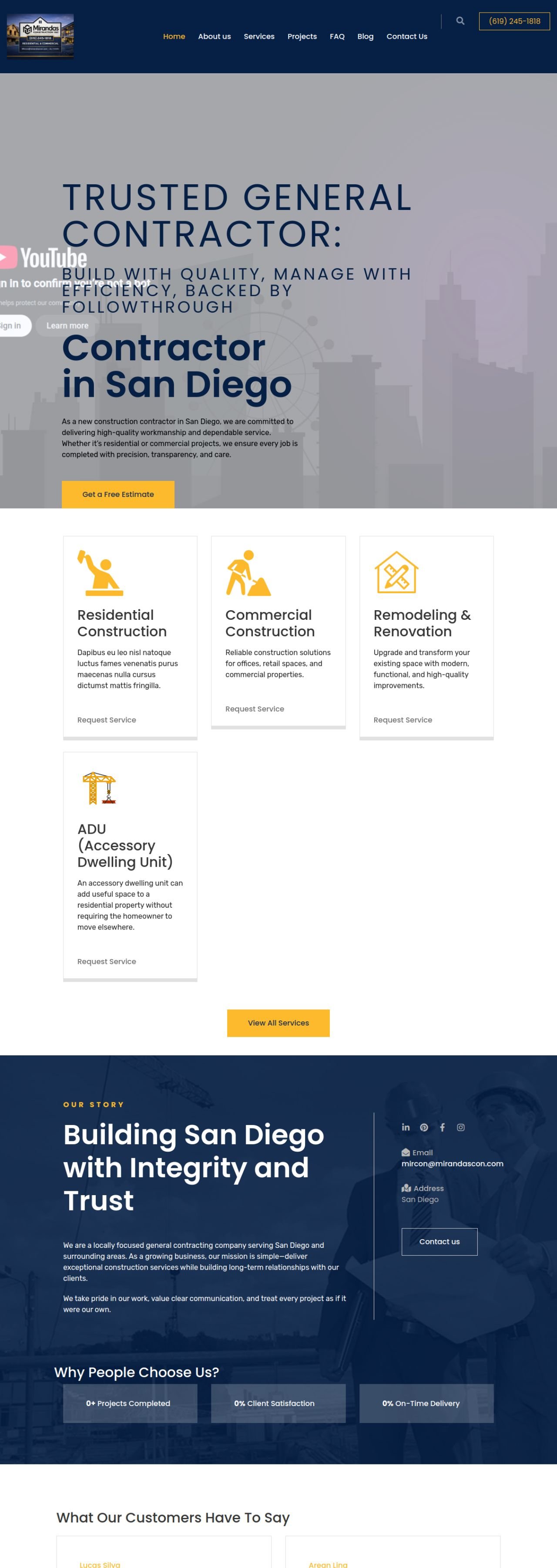 Mirandas Construction website designed and built by Awais Bukhari / Tech Arizon