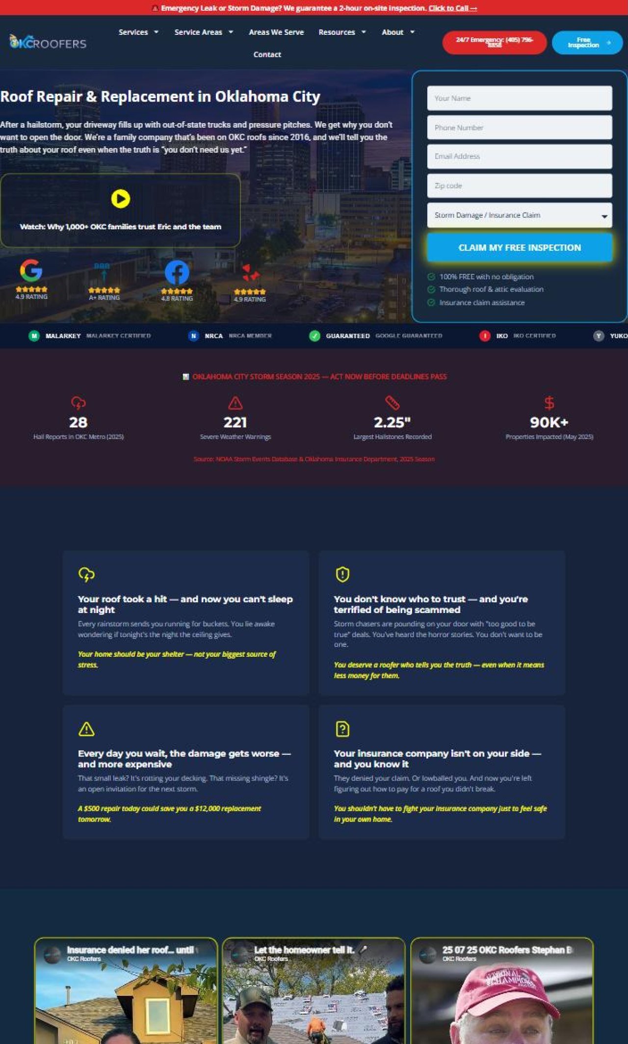 OKC Roofers website designed and built by Awais Bukhari / Tech Arizon