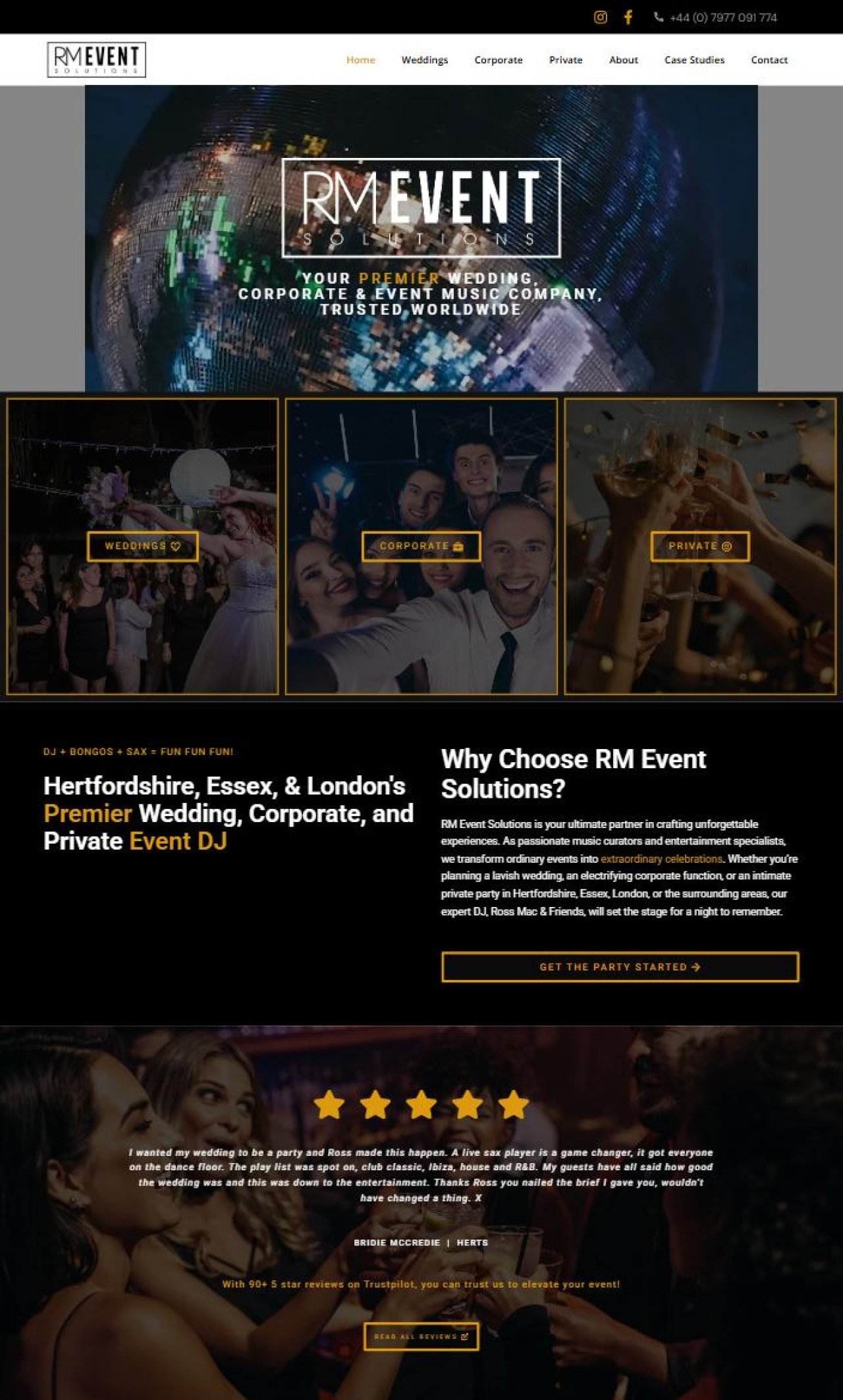 RM Event Solutions website designed and built by Awais Bukhari / Tech Arizon