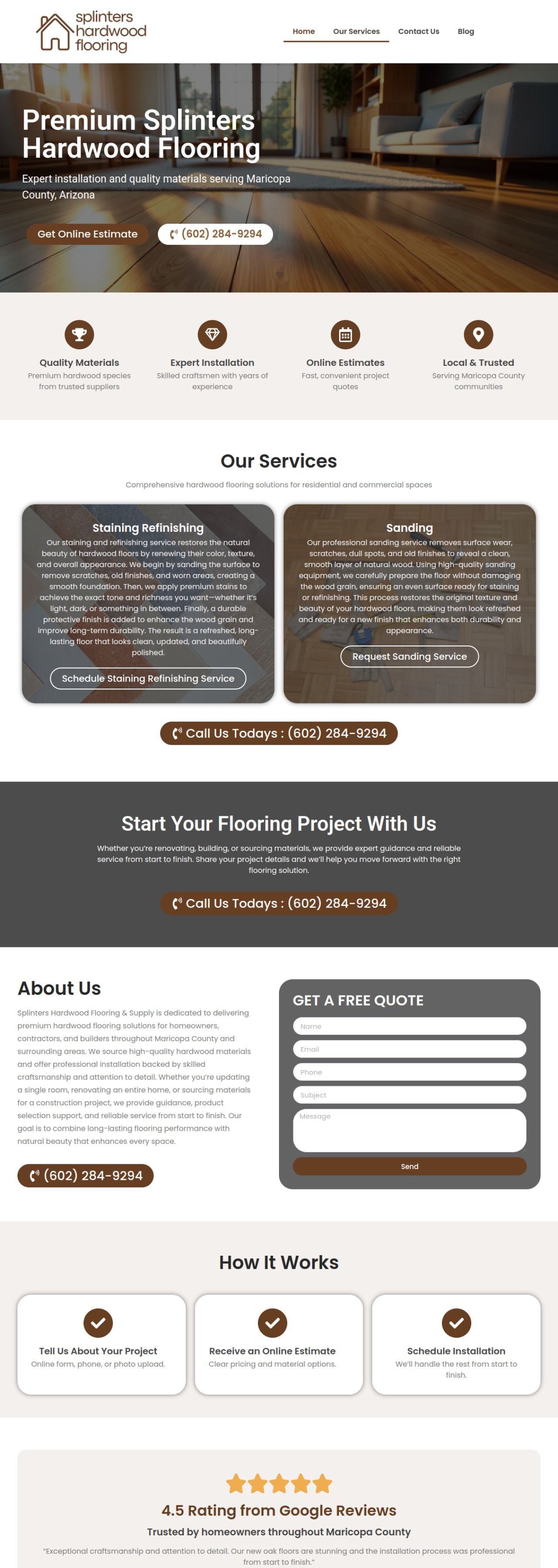 Splinters Hardwood Flooring website designed and built by Awais Bukhari / Tech Arizon