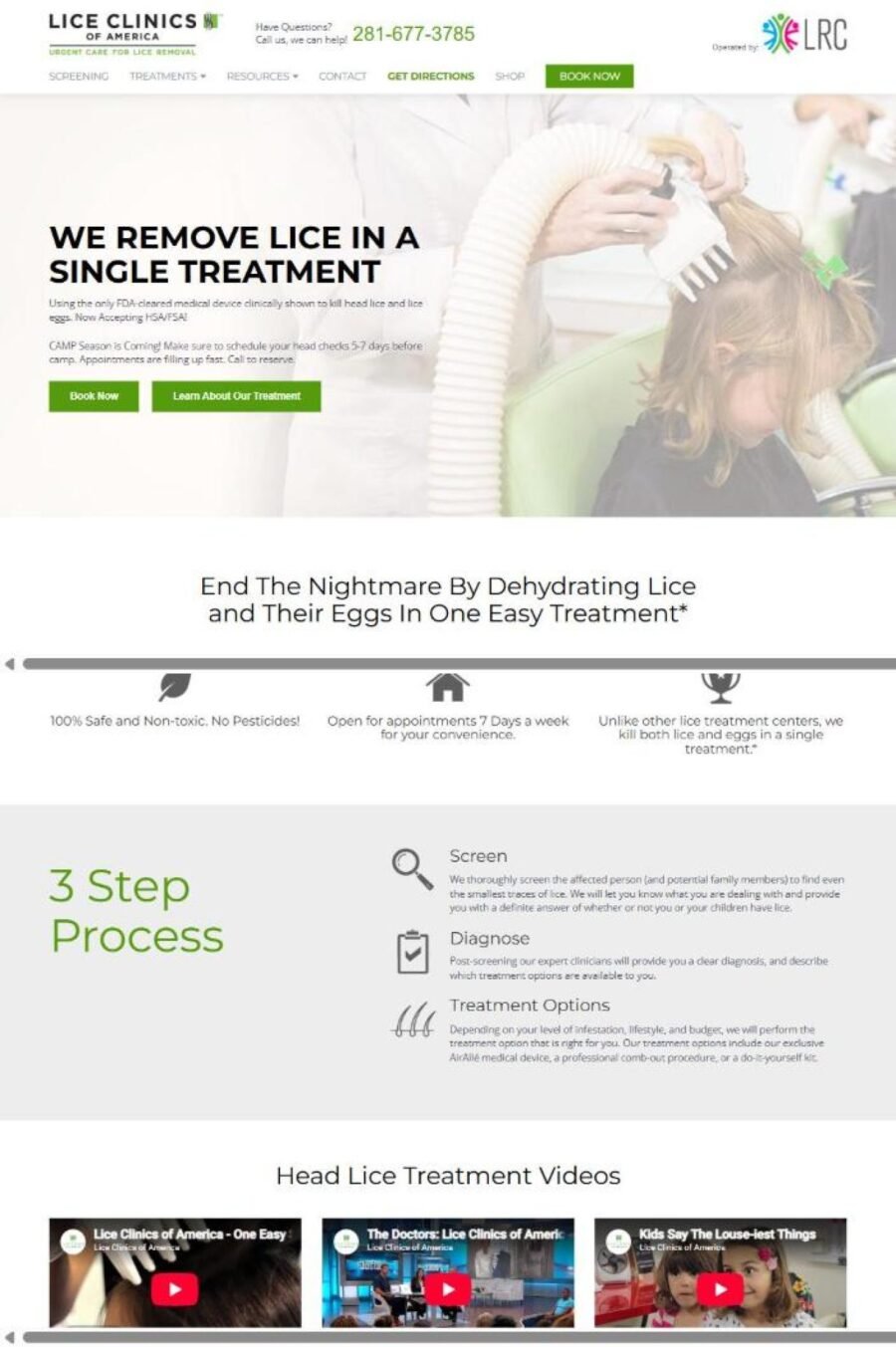 The Lice Removal Clinic website designed and built by Awais Bukhari / Tech Arizon