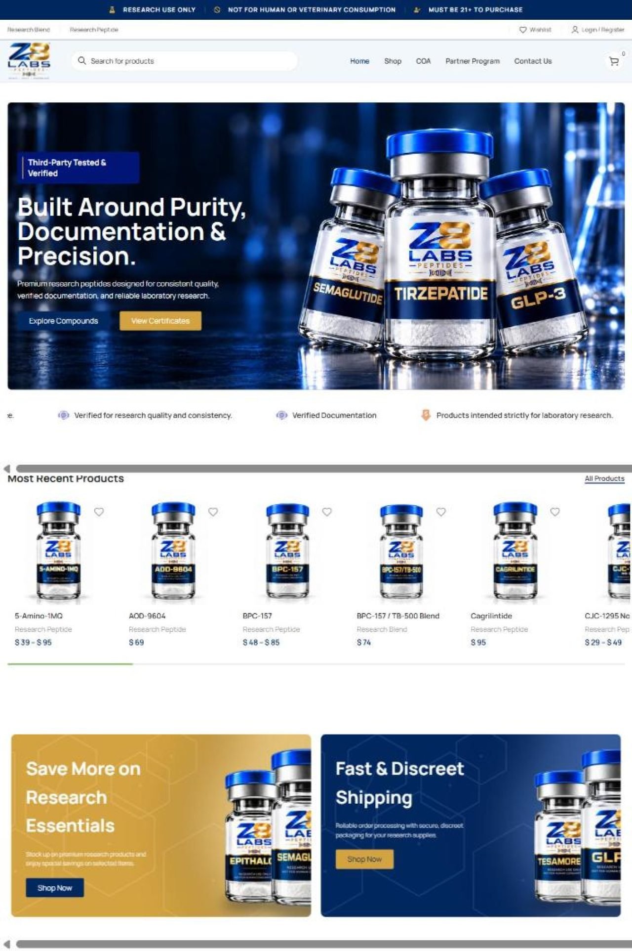 Z8 Labs Peptides website designed and built by Awais Bukhari / Tech Arizon